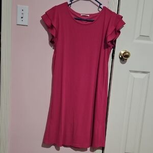 Zenana Outfitters Pink Ruffle Sleeve Lined Dress